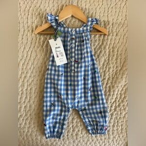 NWT Baby Joules Cotton Gingham Overalls with Ruffles 3-6M